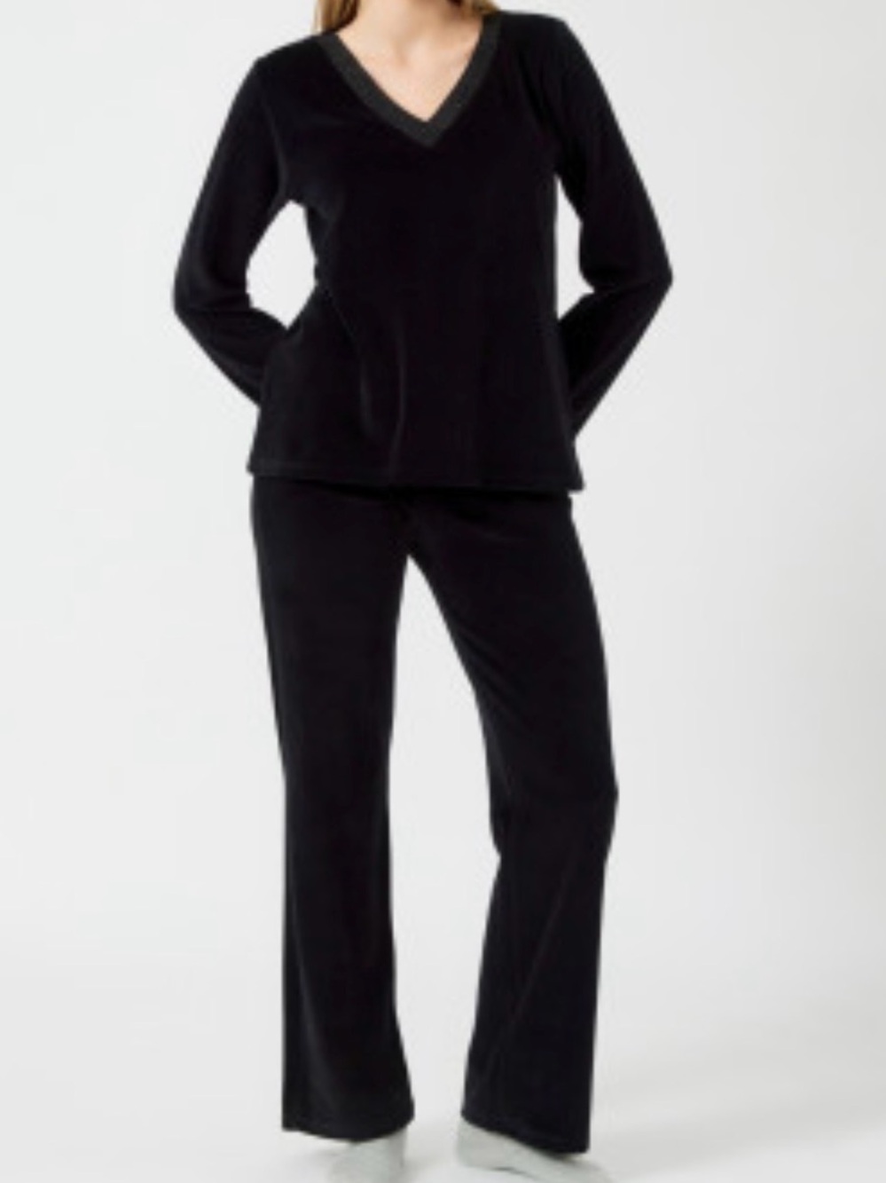 Ralph Lauren Black Velour Velvet Wide Leg Lounge Set Size Medium